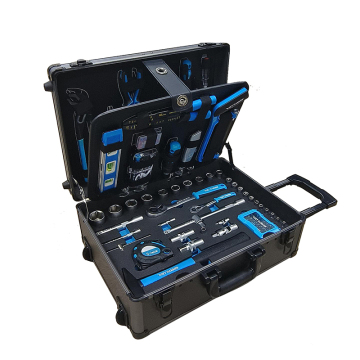 128-Piece Professional Custom Repair Hand Tools Set in Bi-Color Trolley Aluminum Box for Garage Maintenance