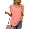 V-Neck Short Sleeve Cotton Top tshirt knitted