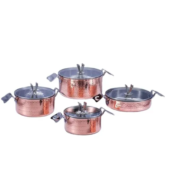 Copper Clad Hammered Casserole Set for Home Kitchen Cooking
