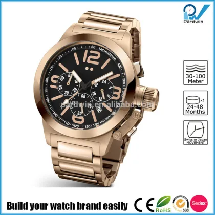 Build your watch brand easily stainless steel gold vive watch big case multi-functions