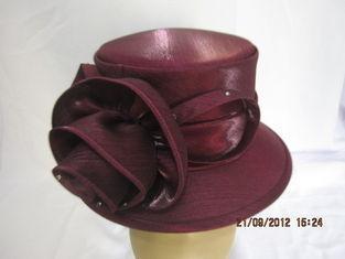 Classic Burgundy Color Church Ladies Hats With Bow , Reinst
