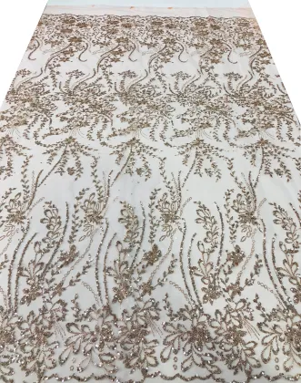 Dorado Telas de Encaje de Flores 3D con Tul y Bordado en 3D