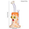 Bubbler de vidro com bong de tubo de água do testa do difusor fixo, brilho no tubo de água de argila de argila de polímero escuro e colorido, bongo de boné 3D