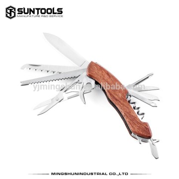 12 in 1multi-function knife with wooden handle Knife with scissors and opener Outdoor camping knife