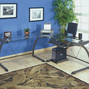 Glass Computer Table with 8mm Clear Tempered Glass