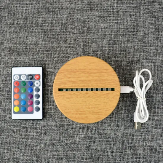 Custom DIY 3D Night Light with Acrylic, 16 Colors, Remote Control, USB Charging, Wood-like Base
