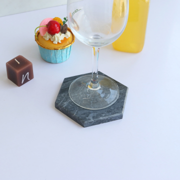 Hexagon Natural Polished Marble Black Grey Coaster with Assorted Colours Unique Patterns