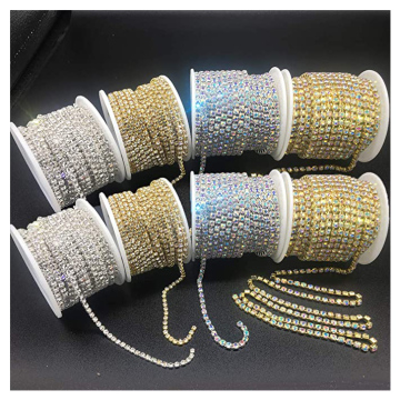 Best Selling Rhinestone Cup Chain Fringe Trim in SS6 to 28 Sizes: Gold, Silver, and AB Colors on Roll