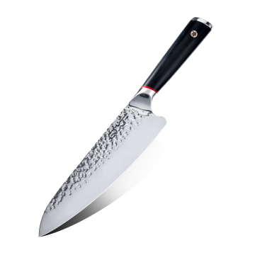 8 Inch Professional Chef Knife with G10 Handle and Hammer Pattern Stainless Steel Blade
