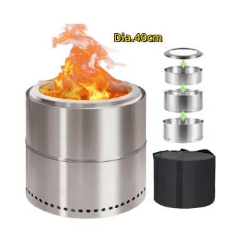 Portable 40cm Camping BBQ Fire Pit: Detachable Wood Burning Fireplaces, Foldable & Stainless Steel Design for Smokeless Outdoor Stoves and Bonfires