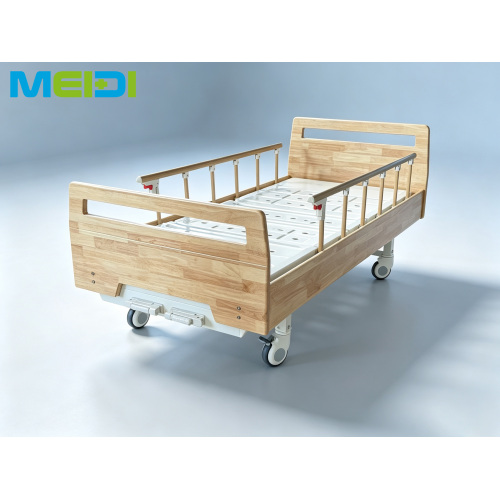 Manual Two Crank Solid Wood Hospital Bed With 6‑Gear Side Rails, Perforated Bed Panel, Home Elderly Nursing Bed