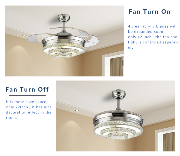 42inch modern ceiling fans with light crystal led chandelier pendant 