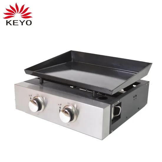 Commercial Indoor BBQ Flat Top Grill Tabletop 2 Burners Plancha Gas Grill