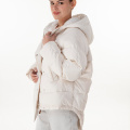 White hooded medium down jacket