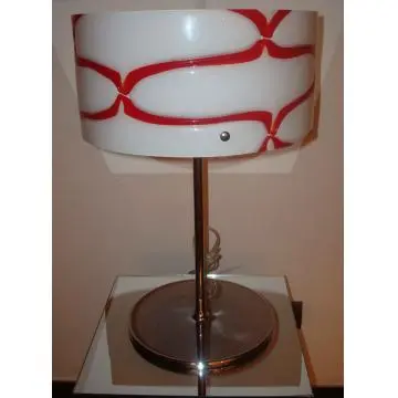 White shade with red stripe table lamp