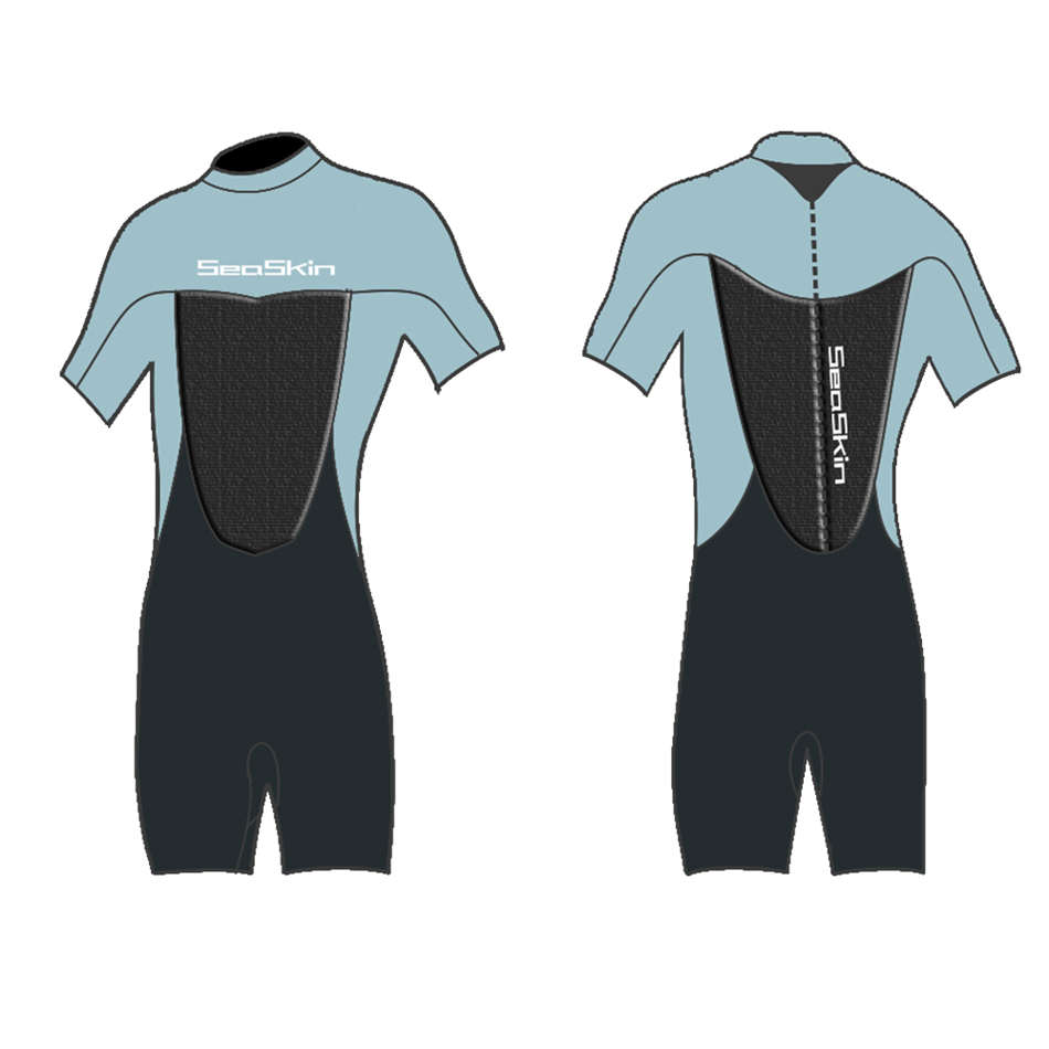 Seaskin Mens 3/2mm Geri Zip Shorty Dalış Wetsuits