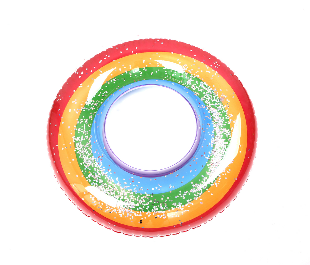 Inflatable PVC summer water play printed rainbow swim ring