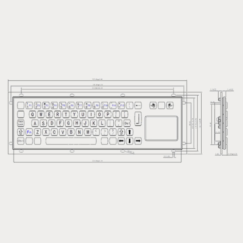 teclado de quiosque metálico com touchpad