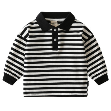 Good quality striped long sleeve boys polo shirt 100 cotton boys lapel hemming boys t-shirt