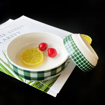 Hot-sale products Christmas gift tableware footed bowl green and white ceramic bowl rice noodle bowls porcelain dinnerware