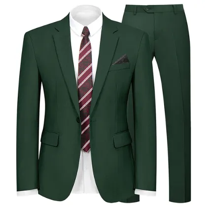 WYWK 2 Piece Men's Suit Wedding Party-Dark Green-S