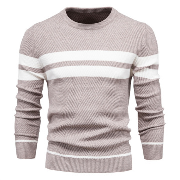 Herren -locker gestreifte Farbe blockierter runder Hals gestrickter Pullover