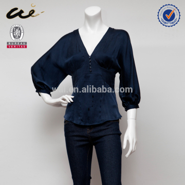 woman new design cotton v neck blouse;classic blouse;linen blouse