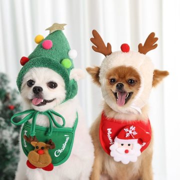 Cute Dog Christmas Hat with Antlers - Saliva Towel for Pet Party Decorations