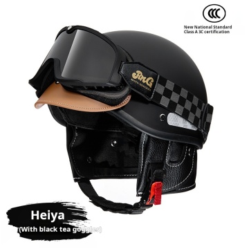 Retro Fashion Asian Style Leather Thermal Helmet for Motorcycles - Two Seasons Temperature Adjustment