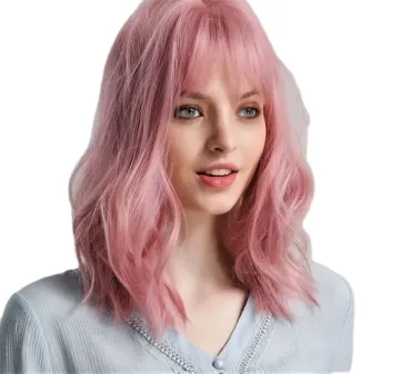 Best  Price Synthetic Wig Lolita Medium Ombre Bob Wig With Bangs Cosplay Water Wave Synthetic Hair Wigs For Women American Style