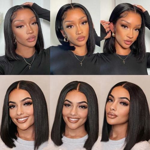 China Virgin Cuticle Aligned Hair Double Drawn Straight Bob Wig with 2*6 Kim Closure 100% Human Hair Lace Front Wigs for Black Women Manufactory