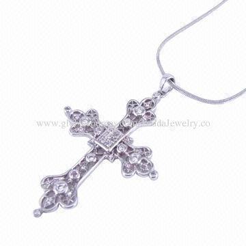 Cross necklaces, made of brass and cubic zirconia, small orders are welcome