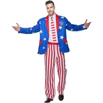 Men Blazer Suit Halloween Costume American Flag Color