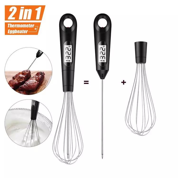 2 in 1 Convenient Digital Meat Thermometer Food Thermometer Eggbeater Stainless Steel Whisk for Cooking