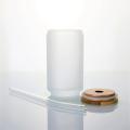 Frosted Beer Can Glass Cup With Bamboo Lid