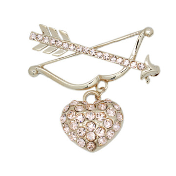 1.4" 18K Gold Cupid Brooch with heart