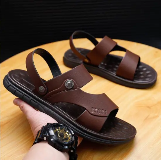 Factory Price Leather Men's Beach Shoes with Soft Soles: Trendy Korean Fashion Sandals and Slippers featuring Thick Soles