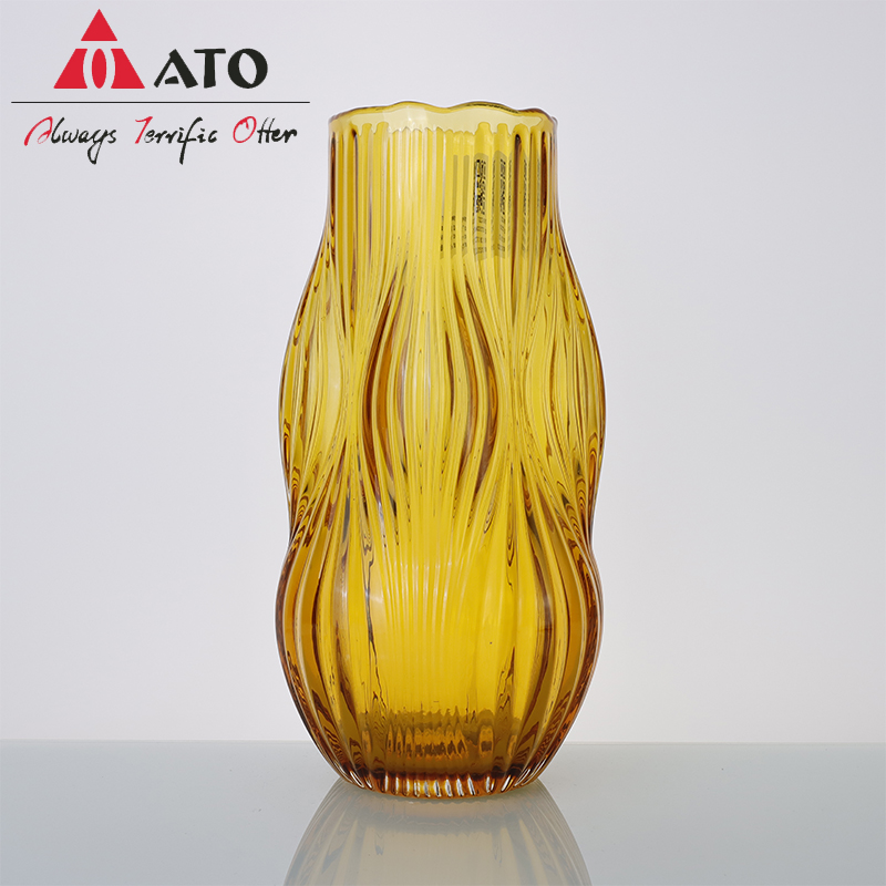 Винтажная цветочная ваза стеклянная волновая янтарная ваза