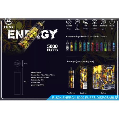 Ruok Energy 5000 Puffs Factory Prix