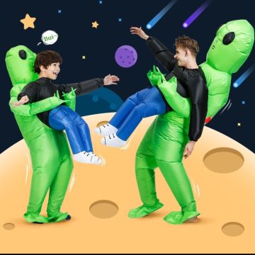 Aufblasbares außerirdisches Kostüm: Halloween ET Cosplay für Kinder und Erwachsene - gruseliger grüner Ganzkörperanzug