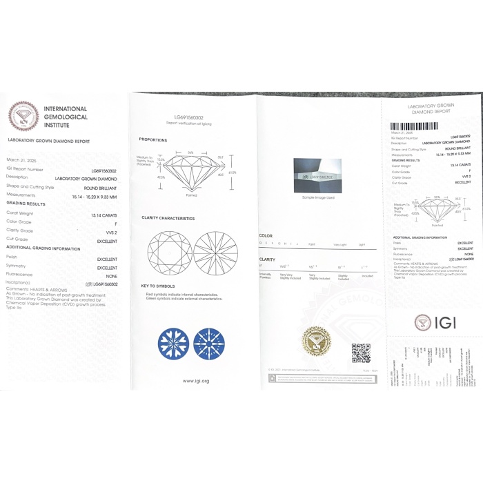 13.14CT F VVS2 Round Igi Lab Diamond