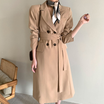 Office Lady Suit Autumn Spring Double Breasted Women‘s Jacket With Belt Elegant Long Sleeve Blazer Outerwear