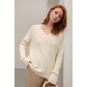 Pullover da donna con scollo a V in morbido cashmere