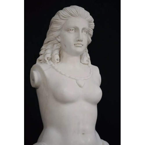 Classic Marble Statues Featuring Female Figures and Flowers