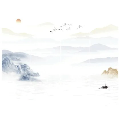 Chinese Landscape Painting Sintered Stone TV Wall Backdrop 80x260cm