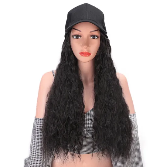 Aisi Hair Baseball Hat with Water Wave Hair Extensions Black Hat with Long Synthetic Hair Extensions for Girls Easy to Wear
