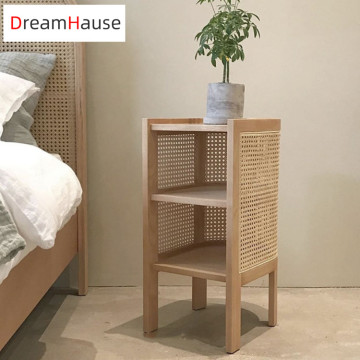 Dreamhause Nordic Simple Solid Wood Rattan Bedside Table