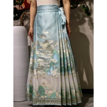 falda maxi plisada azul claro