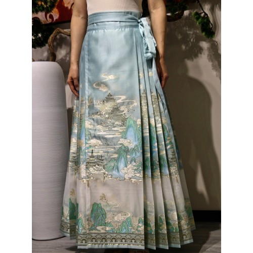 falda maxi plisada azul claro