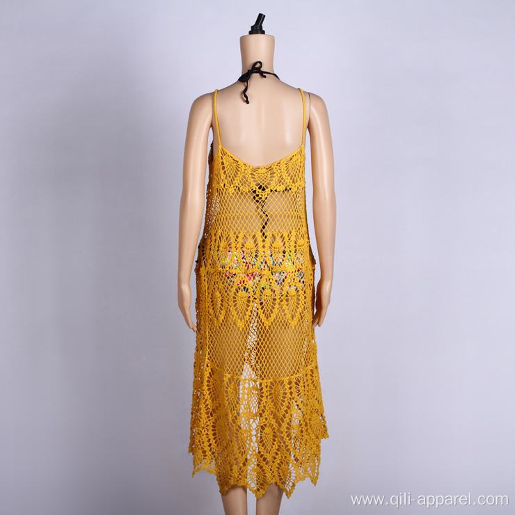 Yellow sleeveless beach dress summer wraps sexy beachwear